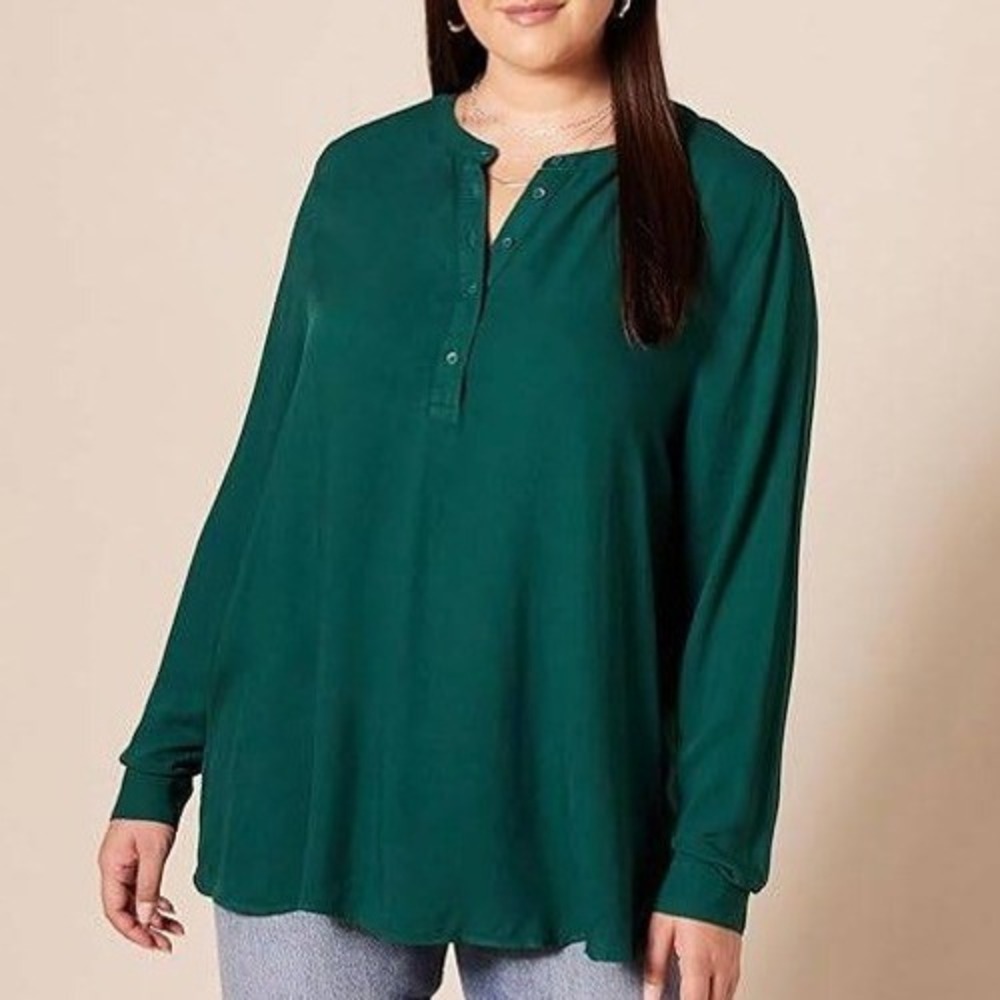 Green‎ Viscose XXL $24 Button Down Long Sleeve Henley Tunic Top